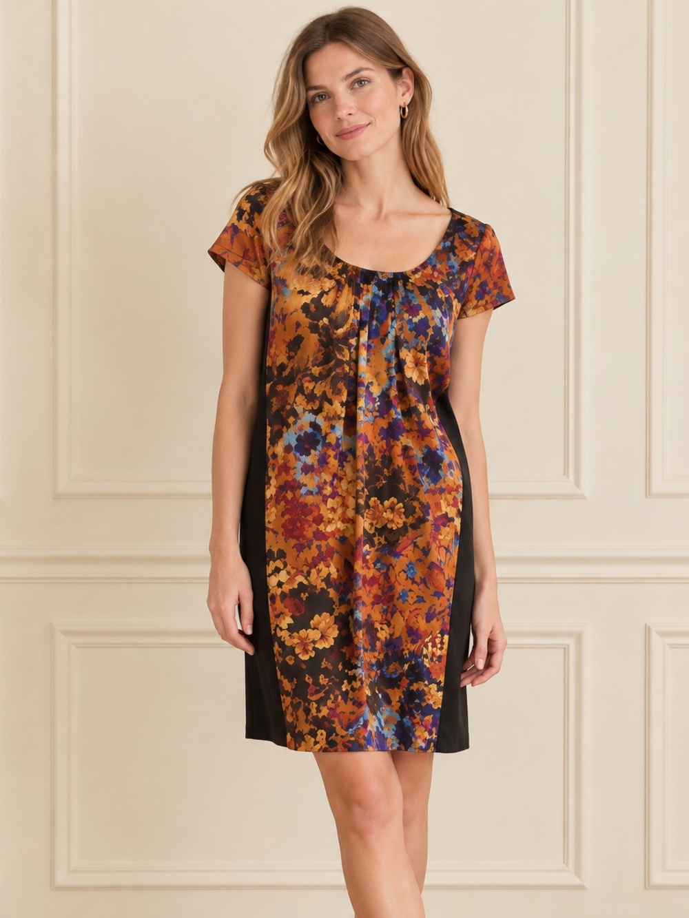 Anthropologie Maeve Pintura Silk Floral Shift Dress Black Brown S
